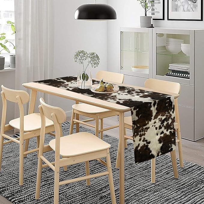 Cow Print Table Runner, Brown Cowhide Print Western Style Table Runner Country Farmhouse Cottage Cow Patten Table Decoration for Home Kitchen Dining, 13x90 Inch