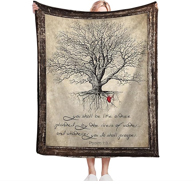 Christian Bible Tree of Life Throw Blanket - Religious Gifts and Decor for Women Men Adults - Soft Warm Cozy Fleece for Couch Sofa Bed 50"x40"