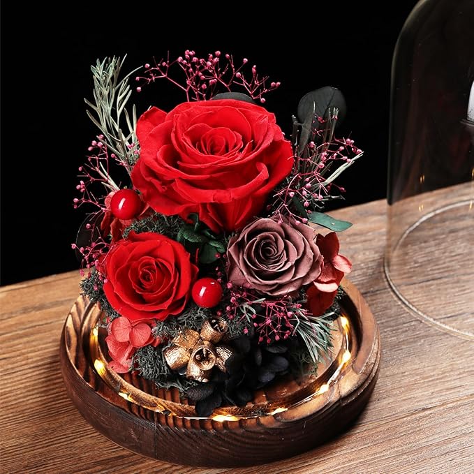 Flowers for Delivery Preserved Rose Gifts for Her,Long-Lasting Real Roses Flowers in Glass Dome,Birthday Gifts for Women Mom Wife Friend(Red Rose)