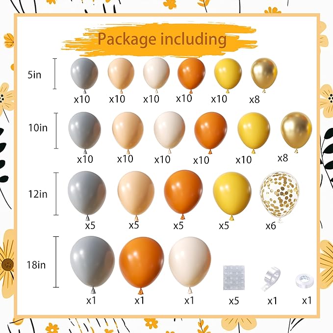 Dusty Orange Balloon Arch Kit, 152Pcs Dusty Orange Grey Pastel Orange Lemon Yellow White Sand Gold Confetti Balloons for Baby Bridal Shower Wedding Engagement Birthday Party Decorations