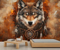 Wolf Dreamcatcher Wall Mural, Tribal Wolf 3D Wall Murals, Feathers Dreamcatcher Animal Totem Wallpaper Mural, for Living Room Bedroom Large Wallpaper Indoor Decor 98.4" W x68.9 H
