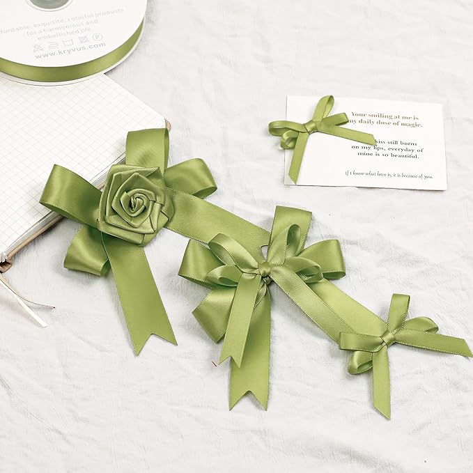 Moss Green Satin Ribbon, Double Faced 5/8 Inch X 50 Yards Moss Green Ribbon, Premium Satin Ribbon for Gift Wrapping, Crafts, Hair Bow Making, Sewing, Flower Bouquet, Wedding Party Decor