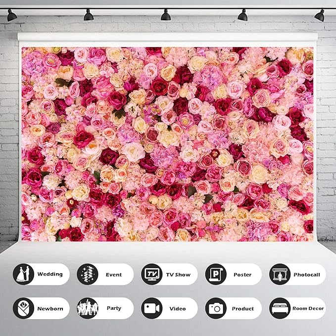 Roses Flowers Backdrop Valentine's Day Pink Red Rose Photography Background Various Floral Roses Backdrop for Anniversary Birthday Wedding Baby Shower Children Adults Photo Prop Backgrounds 5x4ft