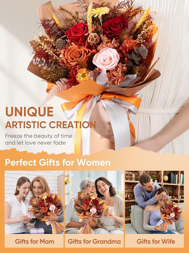 Flowers for Delivery Preserved Flower Fresh Bouquet Forever Flowers Birthday Gifts for Women Mom Anniversary Real Rose Gifts for Grandma Sister Wife Her from Daughter Home Wedding Decor