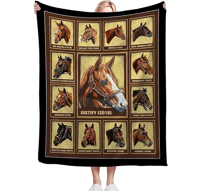 Racing Horses Blanket - Soft Warm Cozy Fleece Throw for Couch, Sofa, Bed - 60"x50" - Gifts for Girls, Boys, Men, Women, Kids, Adults