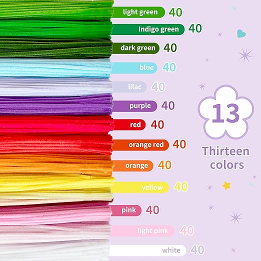 572 PCS Pipe Cleaners Flower Kit, 13 Colors Chenille Stems with Floral Wires, Stamen, Tapes, Dot Glue, Instruction & Gift Box – DIY Craft Set for Handmade Bouquets