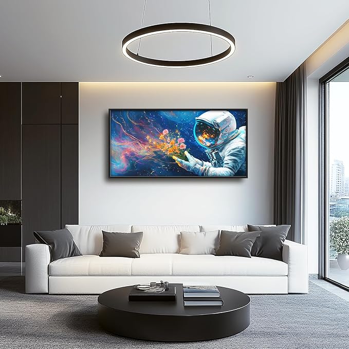 Astronaut Large Wall Art Galaxy Outer Space Pictures Wall Decor Flowers Above Over Bed Canvas Prints Painting Framed Artwork Decoration for Boys Bedroom Living Room 60"x30"
