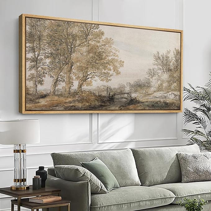 SIGNFORD Extra Large Framed Canvas Print Wall Art Classical Forest Sketch Vintage Style Tree Illustrations Modern Art Relax/Calm Warm for Living Room, Bedroom, Office - 60"x30"