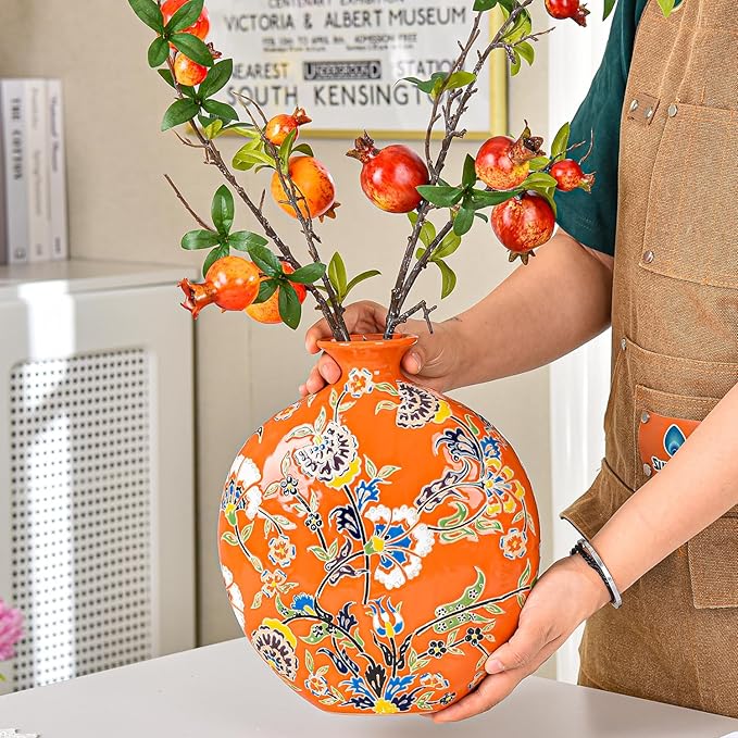 Sungmor High-Class Enamel Painted Porcelain Vase, Traditional Hand-Carved Overglaze Color Ceramic Vase for Fresh Flowers Dried Plants Arrangement, Decorative Vase for Centerpieces, Shelf, Living Room