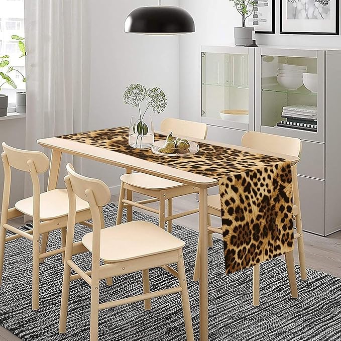 Leopard Skin Print Table Runner, Vintage Cottage Country Farmhouse Wildlife Safari Animal Skin Dinner Runner for Home Kitchen Dining Table Party Holiday Decor 13x120in