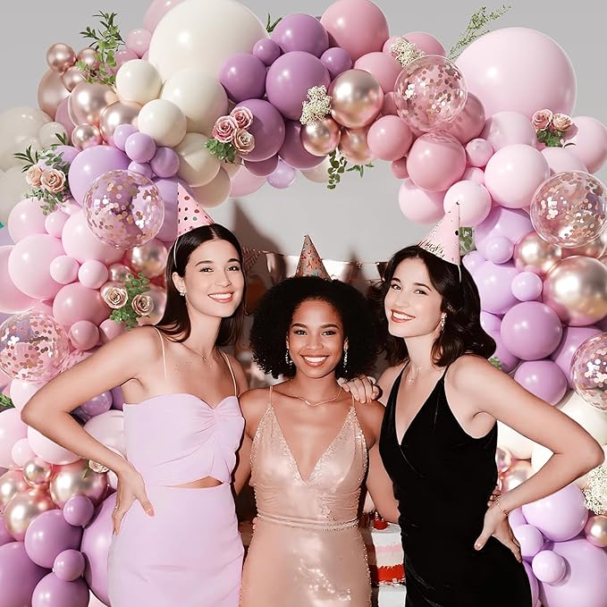 Dusty Purple Balloon Arch Kit, 152Pcs Dusty Pink White Sand Lavender Lilac Light Purple Champagne Gold Confetti Balloons for Baby Bridal Shower Wedding Engagement Birthday Party Decorations