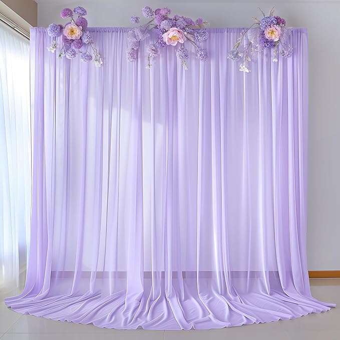 10ft x 10ft Lilac Backdrop Curtains, Wrinkle-Free Sheer Chiffon Fabric Photo Backdrop Drapes for Wedding Arch Party Ceremony Stage Photography Decorations