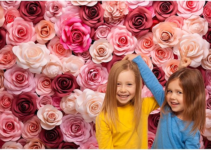 Pink and White Roses Background for Wedding Ceremony or Valentine's Day Flowers Wall Photography Backdrop Anniversary Birthday Wedding Baby Shower Background Children Adults Studio Prop 15x8ft