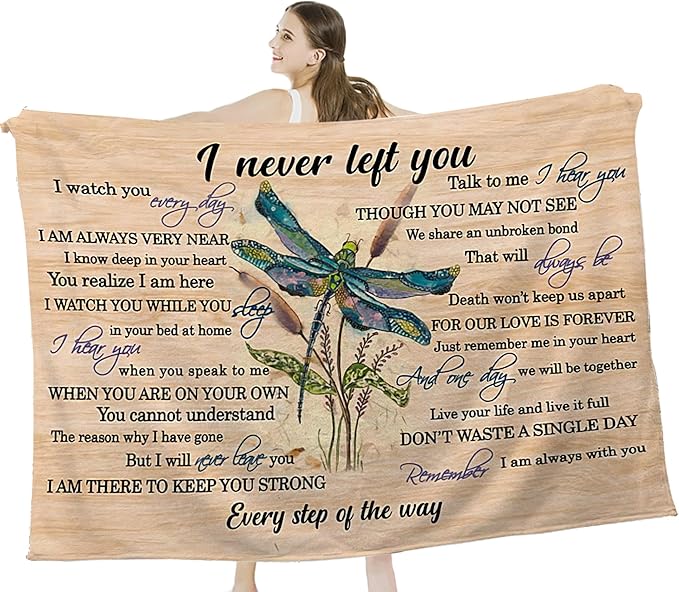 Dragonfly Blanket Memorial Sympathy Gifts for Girls Women Loved One I Never Left You Throw Blanket for Kids Adults Soft Warm Cozy Fleece Blanket for Couch Sofa Bed 50"x60"