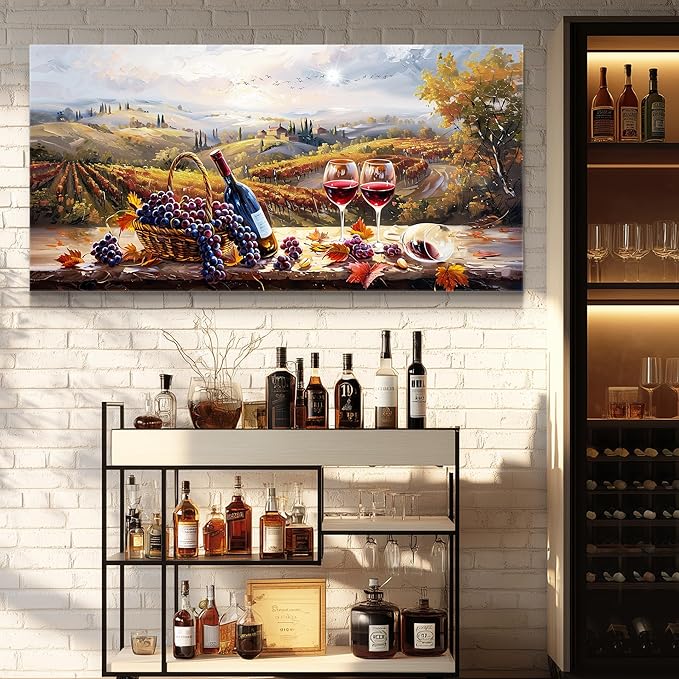 hyidecorart Rustic Wine Glass Large Canvas Wall Art Dining Room Kitchen Still Life Painting Vintage Farmhouse Restaurant Decoration Artwork Prints for Bar Living Room Posters Landscape Wall Decor