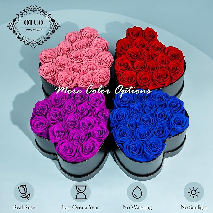 16 Preserved Roses in Heart-Shaped Box, Flowers for Delivery Prime Last up 2 Years, Real Forever Flowers for Wife, Girlfriend, Mother, Eternal Roses for Anniversary - Blue