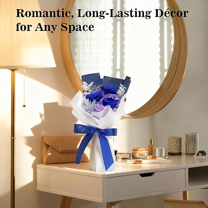 Flower Bouquet Gifts for Her, Flowers for Delivery Prime, Preserved Roses Flower Gifts for Women, Valentines Flowers, Mom Gifts from Daughter Son, Birthday Gifts, Real Roses,Blue Roses