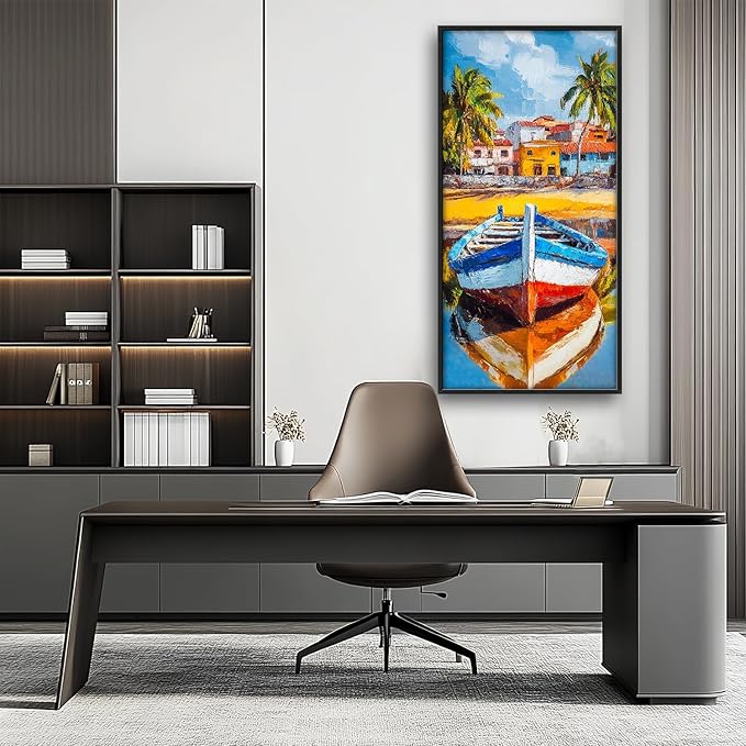 Colorful Boat Wall Art Large Tropical Coastal beach Pictures Wall Decor nautical seaside Canvas Prints Graffiti summer vacation painting Framed Artwork for bathroom Bedroom Living Room 30"x60"