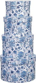 Briful Round Gift Boxes with Lids 4PCS Blue Flower Print Gift Box for Presents Nesting Assorted Sizes Present Boxes for Christmas Birthday Valentines Party Gift Wrap