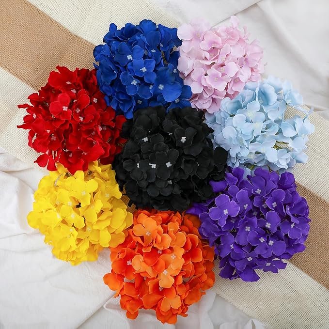 Fake Black Hydrangea Artificial Flowers - Faux Silk Hydrangeas Flowers Heads with Stems Real Touch for Home Wedding Party Table Decor(Black,Black of 10)