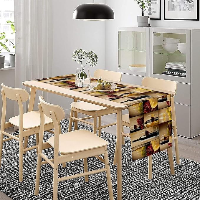 Red Wine Vintage Table Runner, Kitchen Dining Table Farmhouse Decoration for Home Party Decor 13x70 Inch