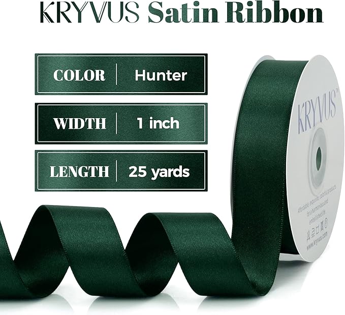 Hunter Green Satin Ribbon, Double Faced 1 Inch X 25 Yards Hunter Green Ribbon, Premium Satin Ribbon for Gift Wrapping, Crafts, Hair Bow Making, Sewing, Flower Bouquet, Wedding Party Decor