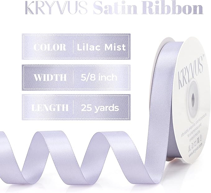 Lilac Mist Satin Ribbon, Double Faced 5/8 Inch X 25 Yards Lilac Mist Ribbon, Premium Satin Ribbon for Gift Wrapping, Crafts, Hair Bow Making, Sewing, Flower Bouquet, Wedding Party Decor