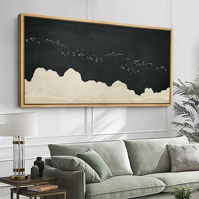 SIGNFORD Extra Large Framed Canvas Print Wall Art Minimalist Birds in Flight Illustrations Modern Art Relax/Calm Warm for Living Room, Bedroom, Office - 60"x30"
