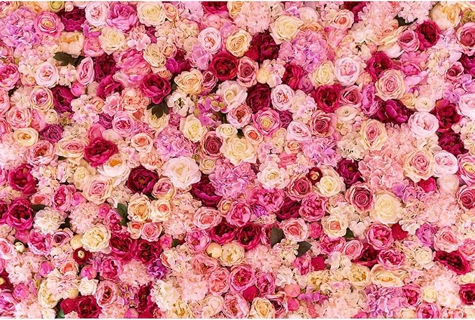 Pink Red Rose Flowers Theme Photography Background Baby Shower Wedding Happy Birthday Photo Backdrop Dessert Cake Table Floral Decoration Studio Props Banner Decor Background 15x10ft