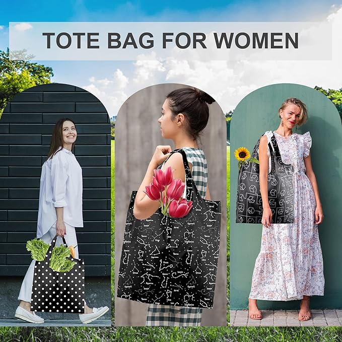 BeeGreen Reusable Shopping Bags for Groceries Reusable Gifts Bag - Grocery Bags Foldable 6 Pack Cute Holiday Cloth Bags With Handles - Large Tote Bag Bulk Heavy Duty Polyester Washable Geometry