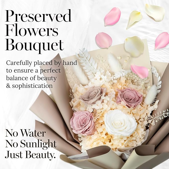 GLAMOUR BOUTIQUE Preserved Flowers Bouquet - Long-Lasting Flowers Forever in a Box with Hydrangeas & More, Gift Ready for Anniversary, Birthday, Mother's Day - Dusty Rose