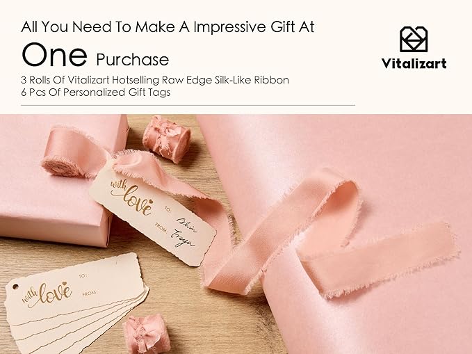 Vitalizart Pink Wrapping Paper Set 17" Pearly-Lustre With Silk Like Satin Ribbon & Gift Tags Recyclable Christmas Gift Wrapping Birthday Baby Shower Wedding Handmade Crafts 197"(16.4 Ft)