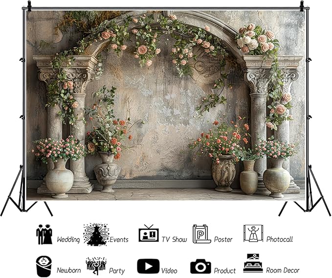 Baocicco 9x6ft Wedding Flowers Wall Backdrop Photography Vintage European Palace Victoria Wall Floral Background for Baby Shower Newborn Birthday Party Decorations Photo Booth Girl Women Portrait