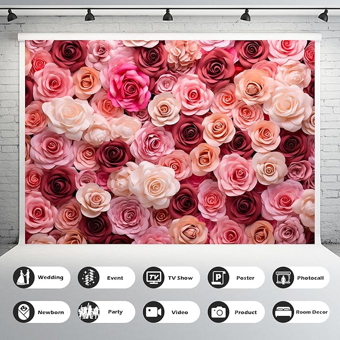 Pink and White Roses Background for Wedding Ceremony or Valentine's Day Flowers Wall Photography Backdrop Anniversary Birthday Wedding Baby Shower Background Children Adults Studio Prop 15x8ft