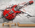 Red Electric Guitar Wall Mural, Grunge Style Guitar 3D Wall Murals, Rock Music 3D Explosion Wallpaper Mural, for Living Room Bedroom Large Wallpaper Indoor Decor 157.5" W x110.3 H