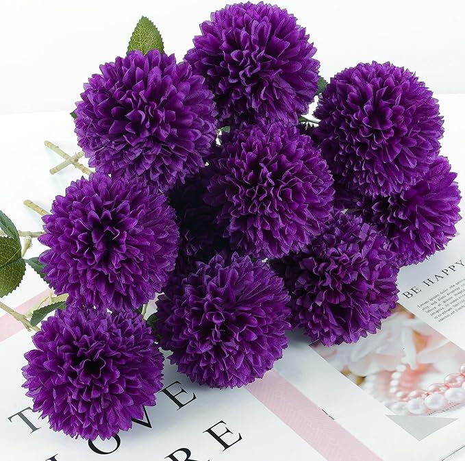 Hananona 12 Pcs Artificial Chrysanthemums Flowers Purple Flowers, Fake Mums Silk Vintage Flower for Home Decor Indoor Floral Arrangement Table Centerpiece (12, Purple)
