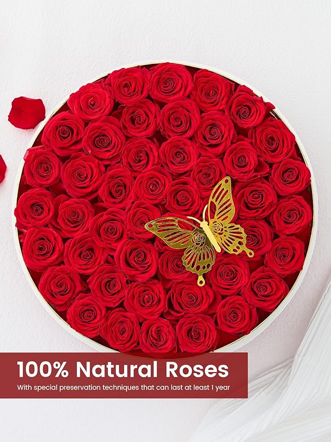 Preserved Roses Forever Flowers Real Roses in a Box Mother's Day Birthday Flowers for Her Mom Women Wife Valentine's Day, Red, 47 Piece