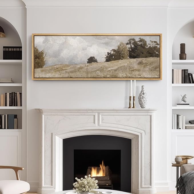 SIGNFORD Large Framed Canvas Print Wall Art Rustic Countryside Landscape Illustrations Modern Art Relax/Calm Warm for Living Room, Bedroom, Office - 60"x20"