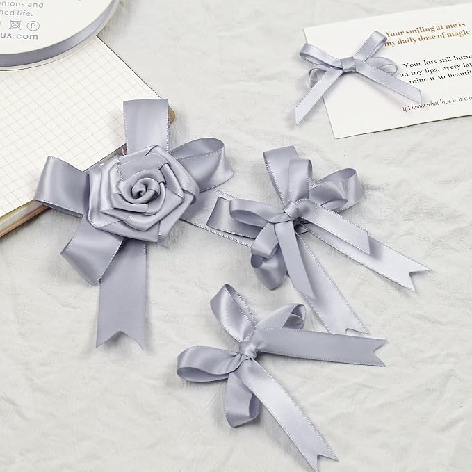 Gray Satin Ribbon, Double Faced 3/8 Inch X 25 Yards Gray Ribbon, Premium Satin Ribbon for Gift Wrapping, Crafts, Hair Bow Making, Sewing, Flower Bouquet, Wedding Party Decor
