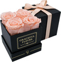 Graceful Fleurs | Real Long Lasting Roses for Years | Preserved Fresh Flowers for Delivery Birthday | Birthday Gifts for Women | Forever Roses in a Box (Light Peach, Black Box, 4 Roses)