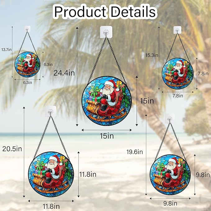 Stained Glass Window Hanging - Red Santa Claus Gift Box Suncatcher for Doors Home Christmas Decoration Winter Sun Catcher Thanksgiving New Year Birthday Gift for Women Men Mom Nana 6.3 in