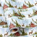 MAYPLUSS Christmas Wrapping Paper Roll - 17 In x 33 Feet - Cute Watercolor Christmas Tree Reindeer Log Cabin Gift Wrap Paper for New Year, Holiday, Kids