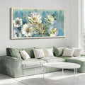 Ardemy Teal Canvas Wall Art Large Framed Magnolia White Floral Pictures Wall Decor Textured Painting Flowers Turquoise Artwork for Living Room Bedroom Dining Room Home Office, 48"x24"