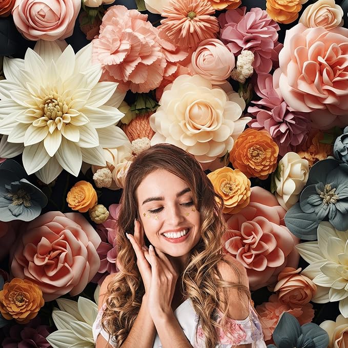 Floral Backdrop Full Glory Vibrant Blossoms Various Flowers Photography Background Idyllic Romantic Floral Theme Party Anniversary Wallpaper Adult Artistic Portrait Photo Studio Props 12x8ft
