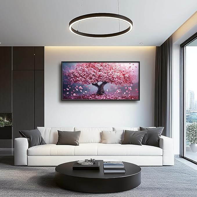 Tree Large Wall Art Romantic Pink Cherry Blossom Flowers Pictures Wall Decor Big Floral Tree of LifeCanvas Painting Prints Framed Artwork Home Decorations for Living Room Dining Room Bedroom Office 60"x30"