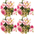 ASTRYAS 4 Packs Artificial Fake Flowers, Pink Flowers Artificial Peony Silk Fake Peonies Bouquet Table Centerpiece for Spring Summer Wedding Shower Party Home Decoration(Pink)