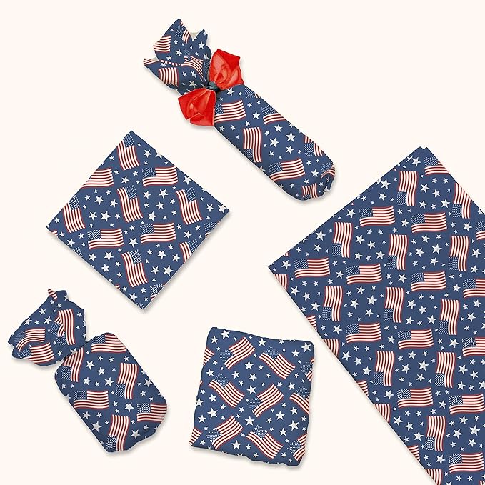 American Flag Printed Tissue Paper for Gift Bags or Boxes and Wrapping - Fourth of July Summer Bulk Decorative Art Tissue Paper for Packaging and Gifting | 24 Sheets 20" x 30"