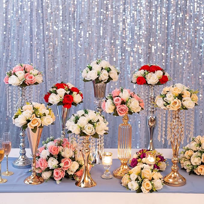 Flower Centerpieces for Wedding Tables: Wedding Table Decorations Peachy Champagne & White Flower Balls Centerpieces for Engagement Cerebration Party Center Pieces 10 Packs
