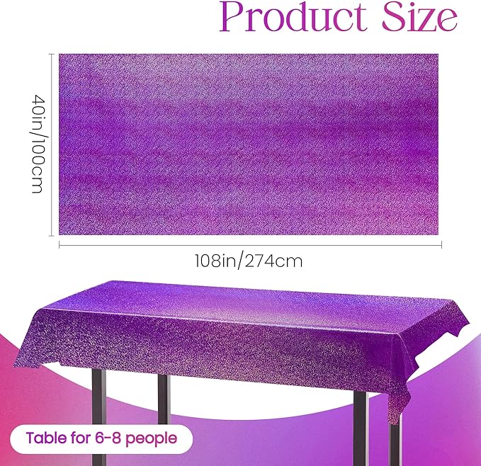 3 pcs Purple Holographic Laser Tablecloths Iridescence Shiny Table Covers 40" x 108" Foil Disposable Rectangle Table cloths for Halloween Bachelorette Birthday Party Wedding Anniversary Decor