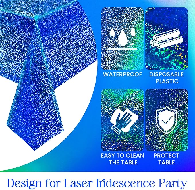2 pcs Royal Blue Holographic Party Tablecloth 40" x 108" Iridescence Plastic Table Cloth Navy Blue Sparkly Table Covers for Graduation 4th of July Birthday Winter Christmas Party Decoration